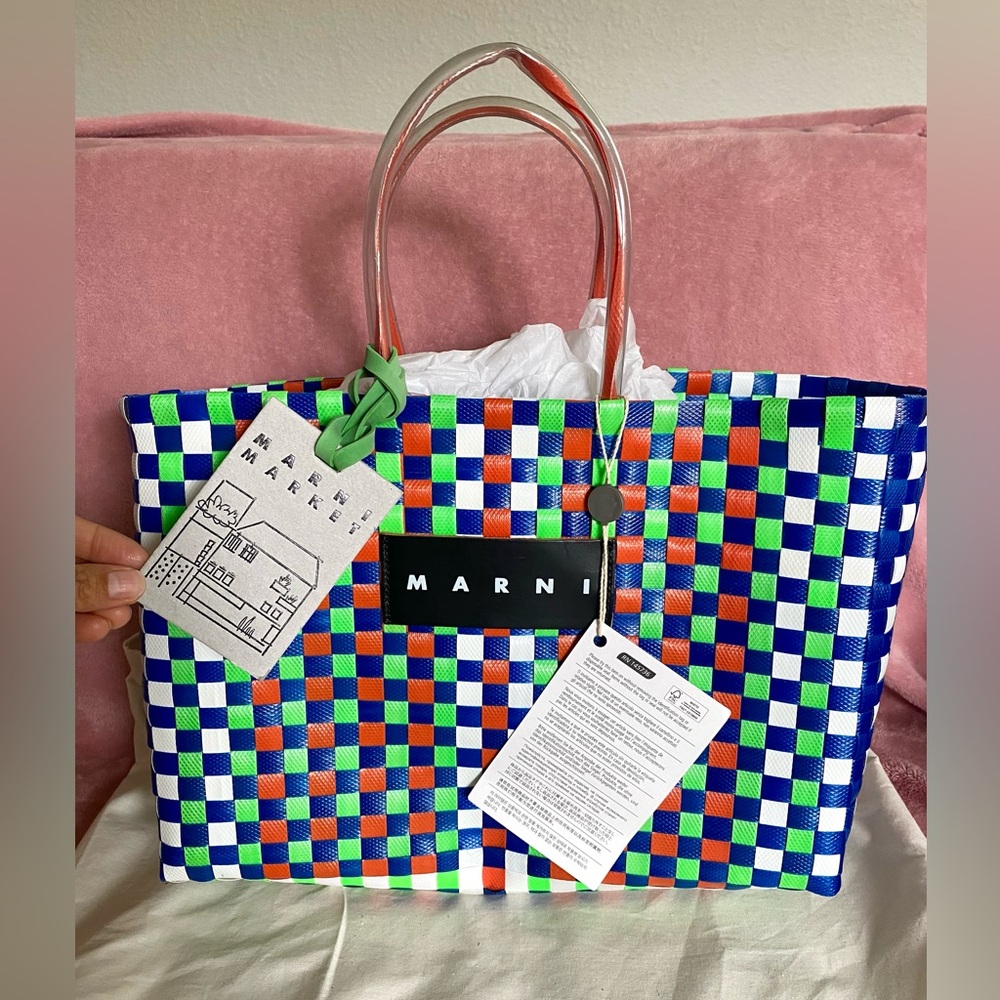 Cute New MARNI Green and Blue checker Market bag tote!